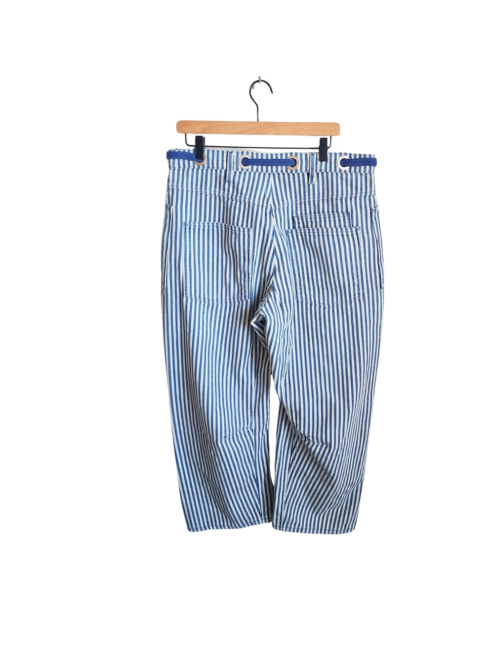 Free People Moxie Railroad Low-Slung Jeans Blue Stripe Patchwork Utility Size 30 - Picture 8 of 16